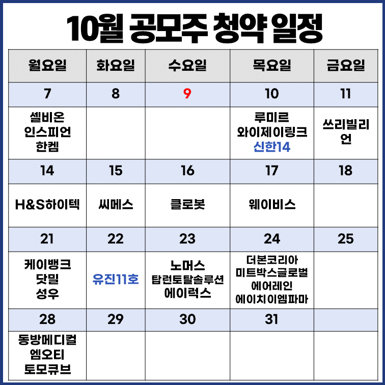 2024년10월 공모주 청약 일정 달력