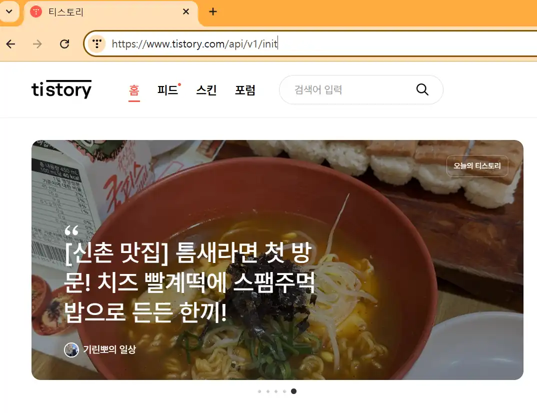 로그인 후 API 접속 화면